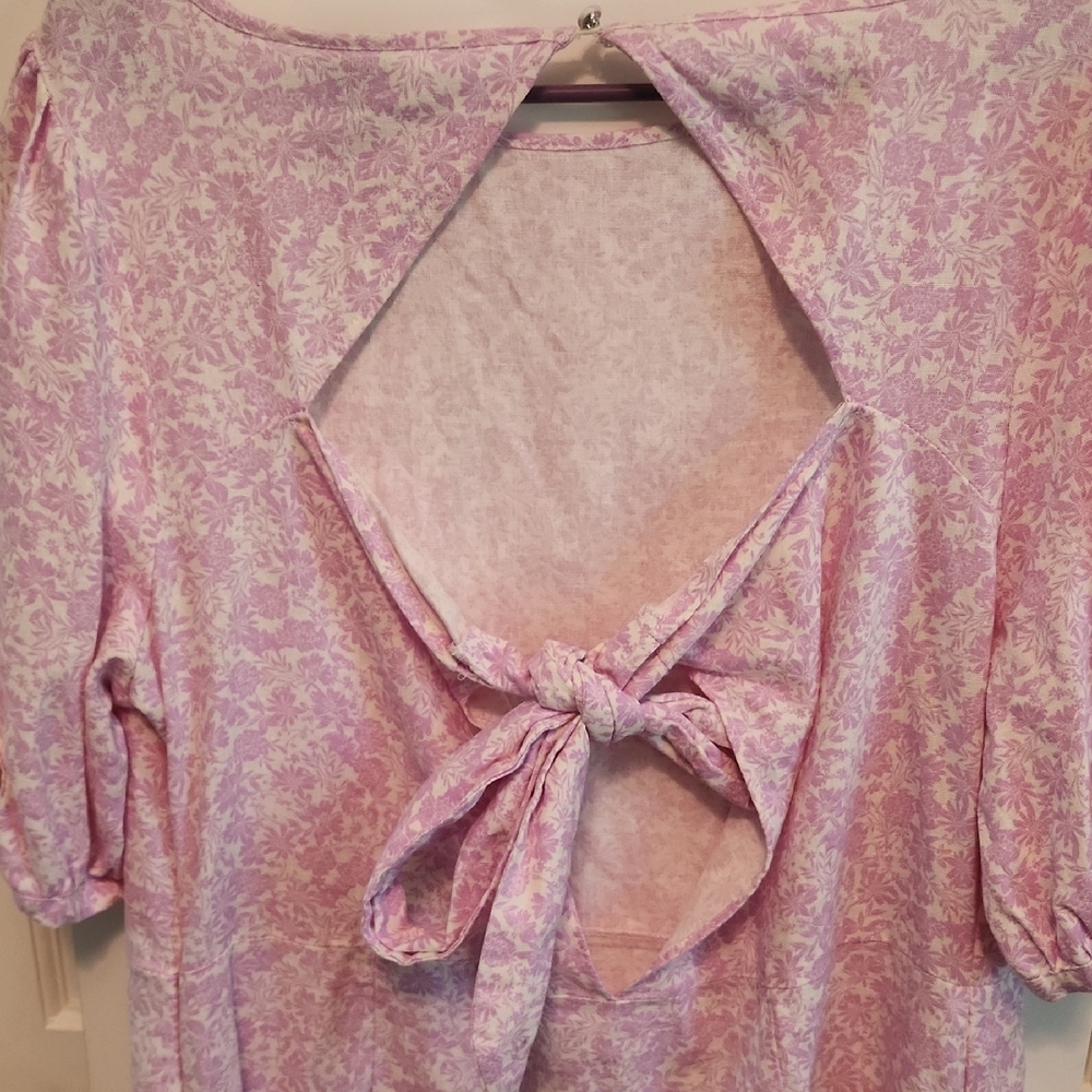 Who What Wear Pink Puff Sleeve Midi Sundress - Picture 3 of 5